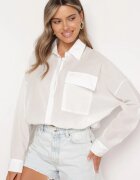 miss poem Cămașă Albă din Bumbac cu Spate mai Lung cu Buzunar Decorativ și Elastic Ralena