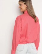 miss poem Cămașă de bumbac roz închis cu spatele mai lung cu buzunar decorativ și elastic Ralena