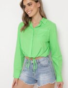 miss poem Cămașă scurtă verde deschis din bumbac cu șnur reglabil la tiv cu nasturi Efimba