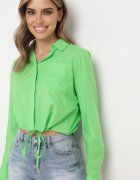 miss poem Cămașă scurtă verde deschis din bumbac cu șnur reglabil la tiv cu nasturi Efimba