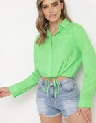 miss poem Cămașă scurtă verde deschis din bumbac cu șnur reglabil la tiv cu nasturi Efimba