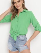 miss poem Cămașă Verde cu nasturi legată în partea de jos cu mâneci rulate Ranestia