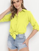 miss poem Cămașă Verde deschis Cu nasturi Legată la bază cu mâneci rulate Ranestia