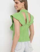 miss poem Cămașă Verde deschisă fără mâneci din Viscoză cu Pliuri decorative și Fante Cremelia