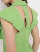 miss poem Cămașă Verde deschisă fără mâneci din Viscoză cu Pliuri decorative și Fante Cremelia