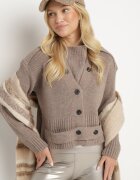 miss poem Cardigan bej închis cu croială clasică decorat cu curea cu nasturi Tilirae