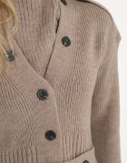 miss poem Cardigan bej închis cu croială clasică decorat cu curea cu nasturi Tilirae