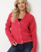 miss poem Cardigan Fucsia cu Nasturi Decorat cu Fir Metalic Alortia