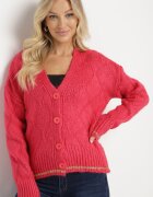 miss poem Cardigan Fucsia cu Nasturi Decorat cu Fir Metalic Alortia