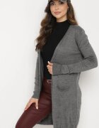 miss poem Cardigan Gri închis Fără închidere cu Buzunare laterale Sartella