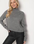 miss poem Clasic Pulover pe gât Gri închis cu inserții striate Bishaya