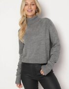 miss poem Clasic Pulover pe gât Gri închis cu inserții striate Bishaya