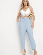 miss poem Pantaloni albastru deschis cu talie elastică încrețită cu croială clasică Anifa