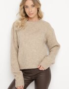 miss poem Pulover Bej cu Croi Boxy cu Model Reiat Omelis