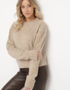 miss poem Pulover Bej cu Croi Boxy cu Model Reiat Omelis