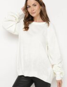 miss poem Pulover bej deschis croi oversized cu borduri largi Nittia