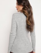 miss poem Pulover Gri cu Decolteu Triunghiular din Tricot Reiat