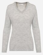 miss poem Pulover Gri cu Decolteu Triunghiular din Tricot Reiat