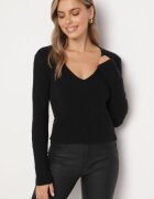 miss poem Pulover Negru cu Decolteu în V și Imprimeu Clasic Mattira