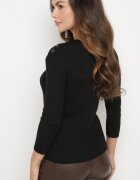 miss poem Pulover Negru Reiat cu Vâscoză și Capse Metalice Omeila
