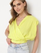 miss poem Top Galben din Viscoză cu Decolteu petrecut cu Fermoar ascuns Lateral Birilla