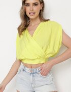miss poem Top Galben din Viscoză cu Decolteu petrecut cu Fermoar ascuns Lateral Birilla