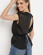 miss poem Top Negru fără Mâneci cu Ajustare în Talie Legat cu Decupaj la Spate Tiimadel