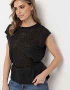 miss poem Top Negru fără Mâneci cu Ajustare în Talie Legat cu Decupaj la Spate Tiimadel
