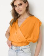 miss poem Top Portocaliu din Viscoză cu Decolteu Petrecut cu Fermoar Ascuns Lateral Birilla
