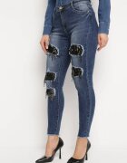 miss sister Blugi Bleumarin Skinny cu găuri decorate cu zirconii Neeron