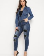 miss sister Blugi Bleumarin Skinny cu găuri decorate cu zirconii Neeron