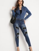 miss sister Blugi Bleumarin Skinny cu găuri decorate cu zirconii Neeron