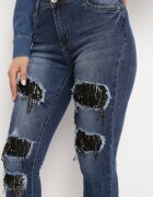 miss sister Blugi Bleumarin Skinny cu găuri decorate cu zirconii Neeron