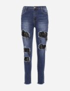 miss sister Blugi Bleumarin Skinny cu găuri decorate cu zirconii Neeron