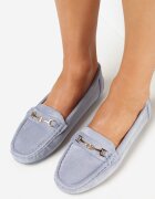  Mocasini Albastru deschis din imitație de piele întoarsă cu ornament metalic Gelalline