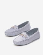  Mocasini Albastru deschis din imitație de piele întoarsă cu ornament metalic Gelalline