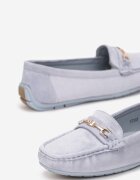  Mocasini Albastru deschis din imitație de piele întoarsă cu ornament metalic Gelalline
