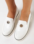 Mocasini Albi Decorați cu Zirconii și Ornament din Oțel Daraelle