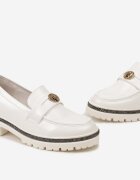  Mocasini Albi Decorați cu Zirconii și Ornament din Oțel Daraelle