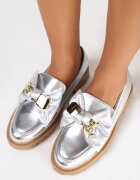  Mocasini Argintii cu Fundă Decorativă Olevin