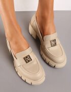  Mocasini Bej Chunky cu Aplicație Decorativă și Branț din Piele Meepella