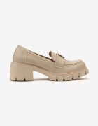  Mocasini Bej Chunky cu Aplicație Decorativă și Branț din Piele Meepella