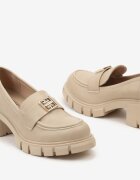  Mocasini Bej Chunky cu Aplicație Decorativă și Branț din Piele Meepella