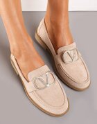  Mocasini Bej închis din eco-piele întoarsă decorați cu cataramă cu zirconii Piorelli