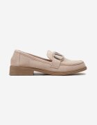  Mocasini Bej închis din eco-piele întoarsă decorați cu cataramă cu zirconii Piorelli