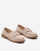  Mocasini Bej închis din eco-piele întoarsă decorați cu cataramă cu zirconii Piorelli