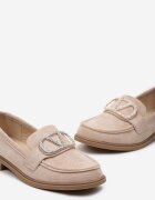  Mocasini Bej închis din eco-piele întoarsă decorați cu cataramă cu zirconii Piorelli