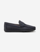  Mocasini bleumarin cu vârf pătrat și perforații decorative Valesir