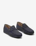 Mocasini bleumarin cu vârf pătrat și perforații decorative Valesir