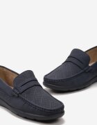  Mocasini bleumarin cu vârf pătrat și perforații decorative Valesir